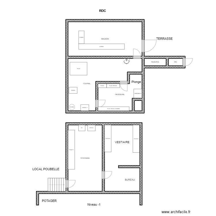 Boulangerie MOnguyon. Plan de 8 pièces et 129 m2