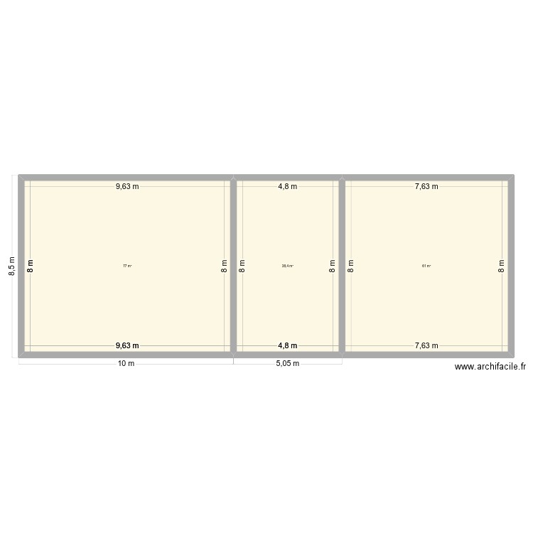 Réno. Plan de 3 pièces et 176 m2