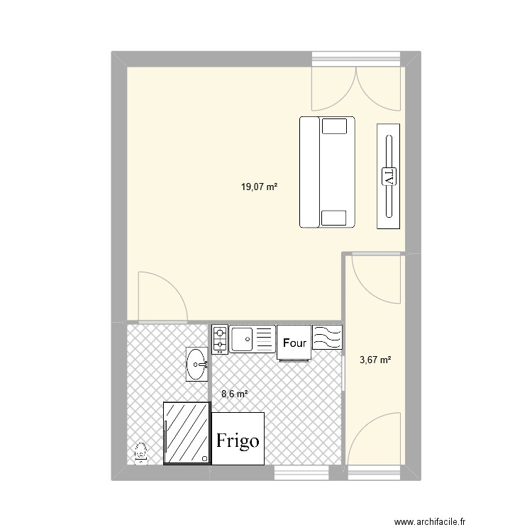 Maison Fontu . Plan de 3 pièces et 31 m2