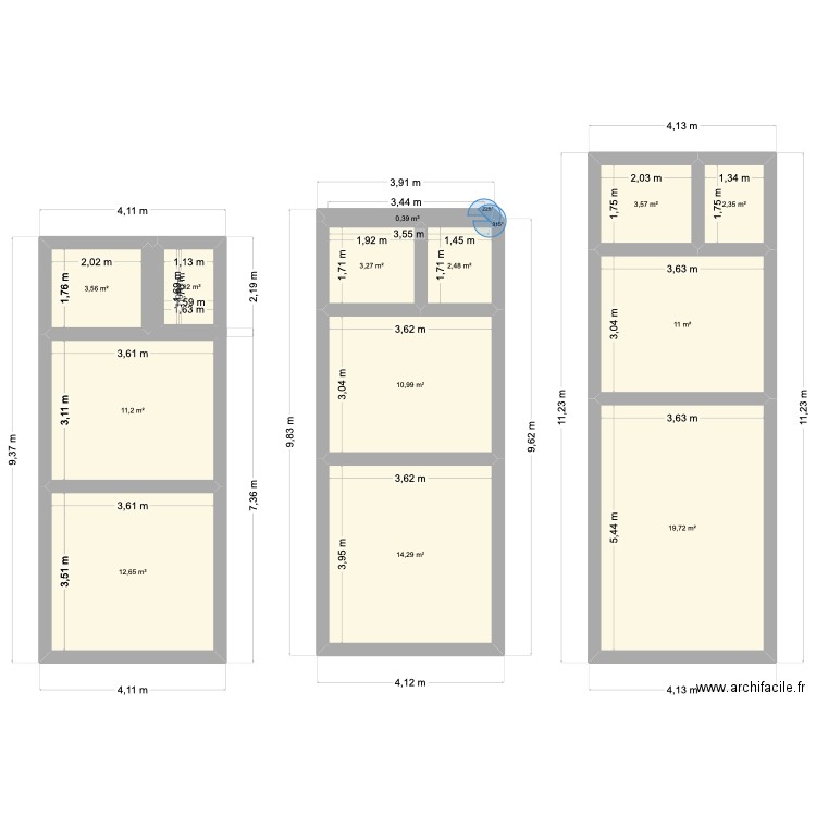 plan test. Plan de 13 pièces et 97 m2