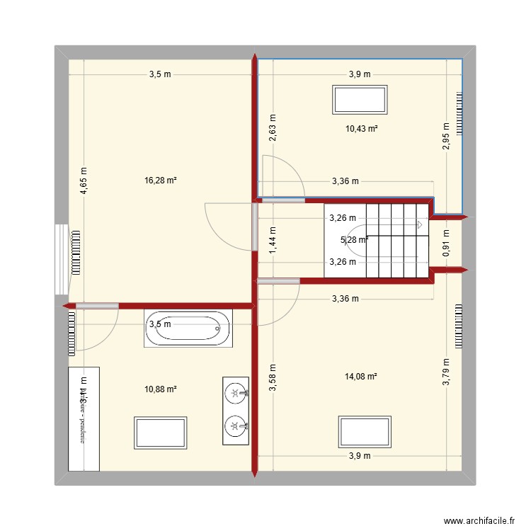 MAISON ETAGE. Plan de 5 pièces et 57 m2