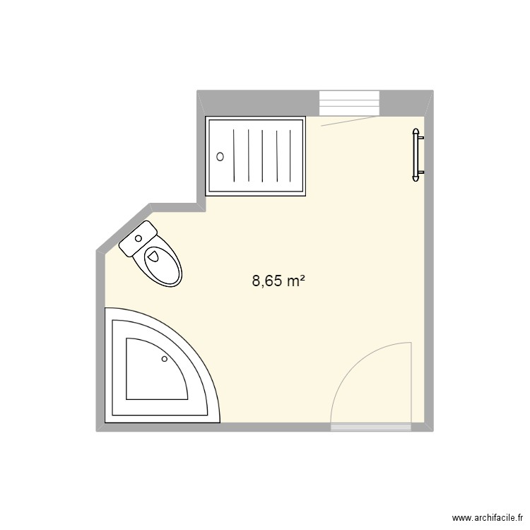 SDB. Plan de 1 pièce et 9 m2