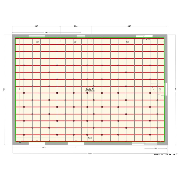 calpinage. Plan de 1 pièce et 80 m2