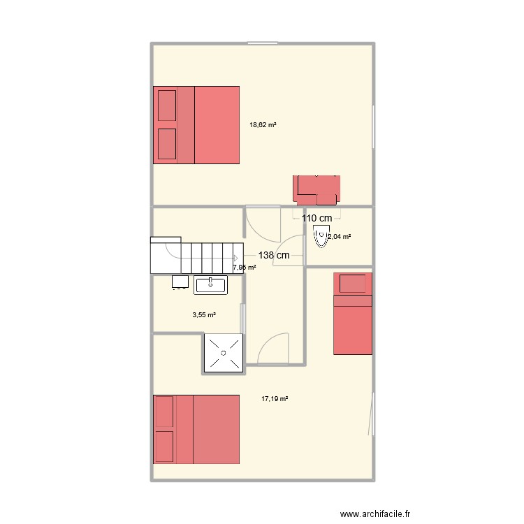 etage 1. Plan de 5 pièces et 49 m2