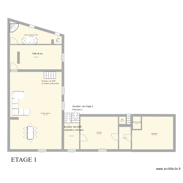 ETAPE 16 - Etage 1. Plan de 9 pièces et 127 m2