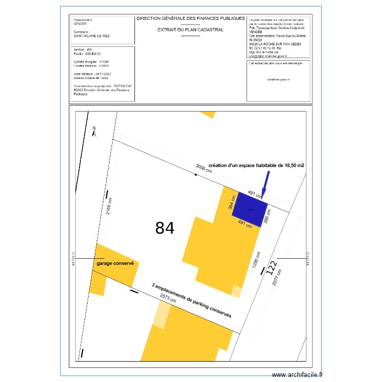 plan de masse avec côtes. Plan de 1 pièce et 19 m2