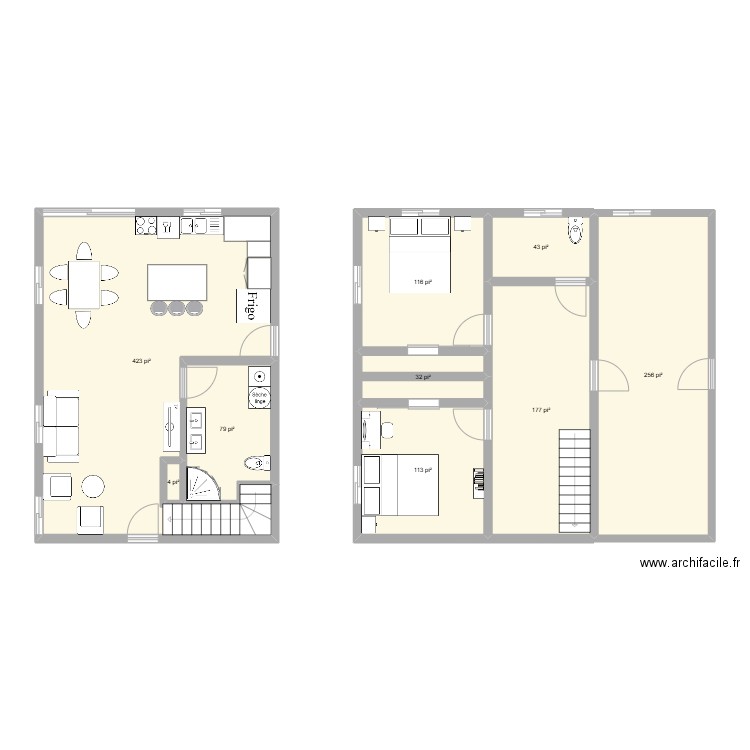 Maison 4e rang (avec sous-sol). Plan de 9 pièces et 115 m2