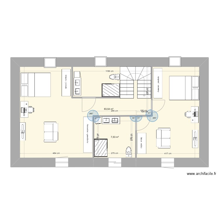 8 RDLCDA 22100 ST CARNE 2 EME ETAGE. Plan de 2 pièces et 71 m2