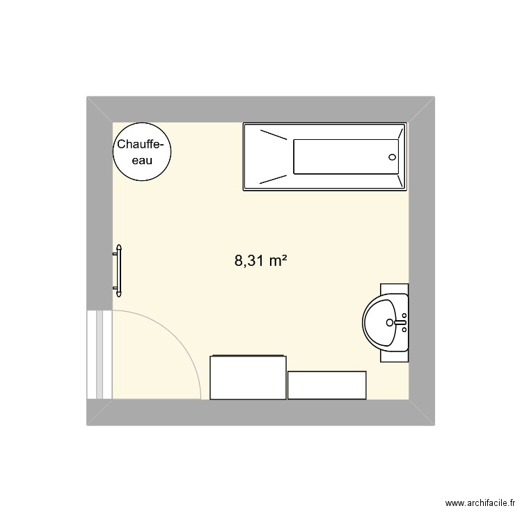 Salle de bain. Plan de 1 pièce et 8 m2