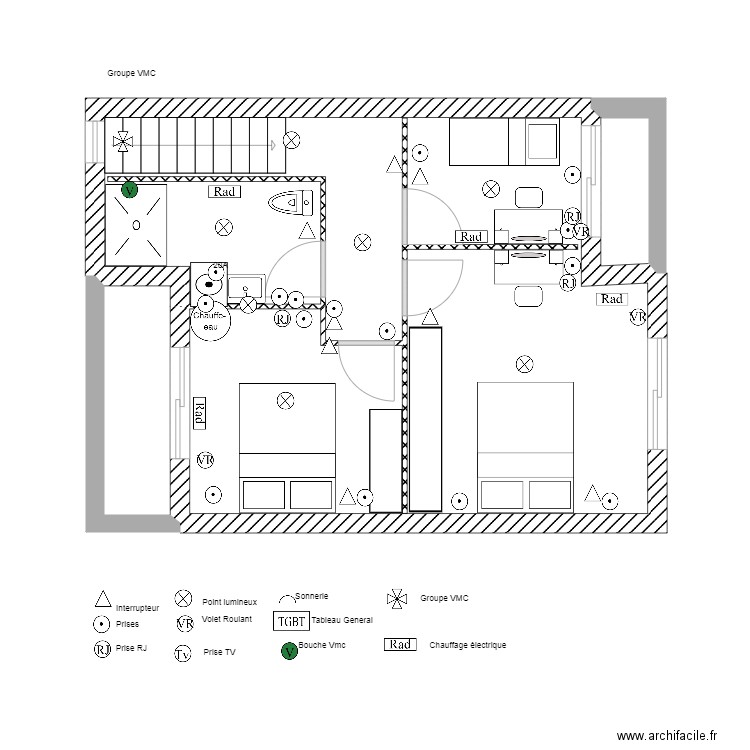 Perenchies Etage meublé + elec. Plan de 3 pièces et 41 m2