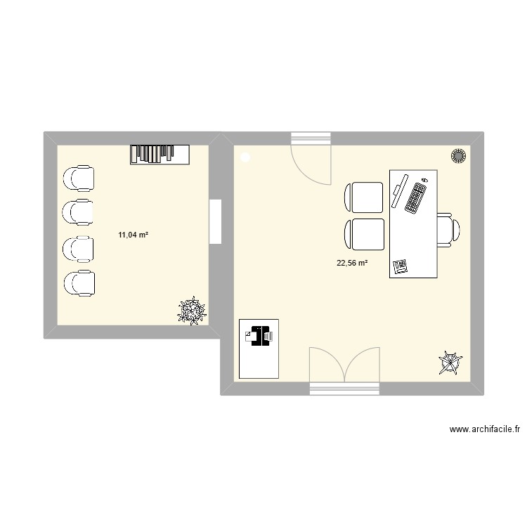 Cabinet vétérianire. Plan de 2 pièces et 34 m2