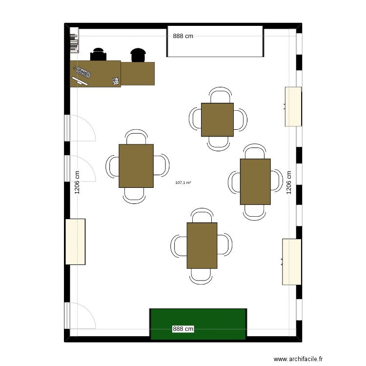 Classe. Plan de 1 pièce et 107 m2