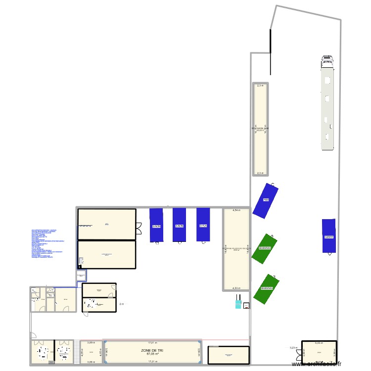 Logistique collecte. Plan de 16 pièces et 439 m2