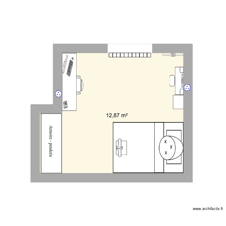 chambre de moi. Plan de 1 pièce et 13 m2