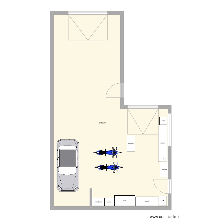 garage. Plan de 1 pièce et 106 m2