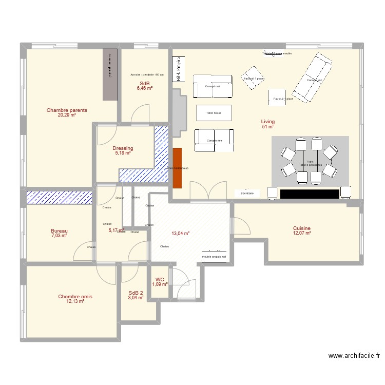 Appart V3. Plan de 14 pièces et 142 m2