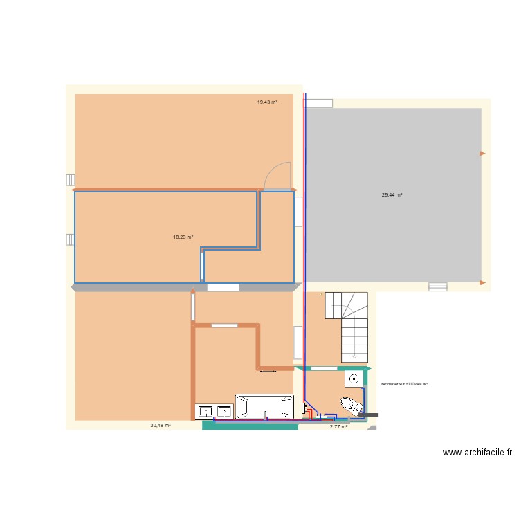 étage sonnac eau et evacuation. Plan de 6 pièces et 100 m2