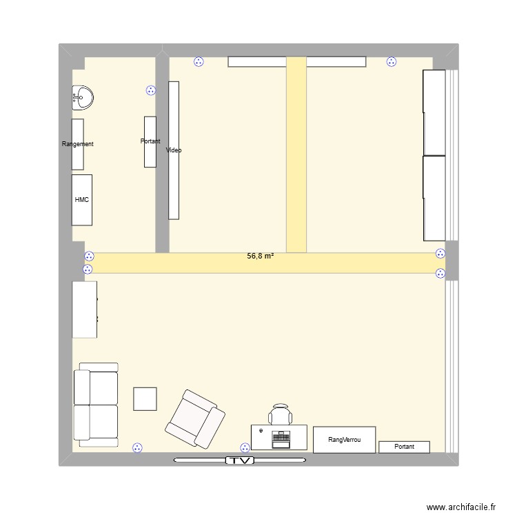 LaForge. Plan de 1 pièce et 57 m2