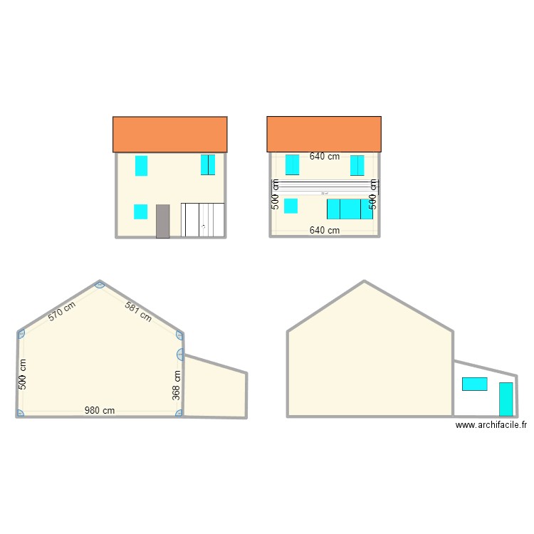 PLAN DES 4 FACADES. Plan de 5 pièces et 202 m2