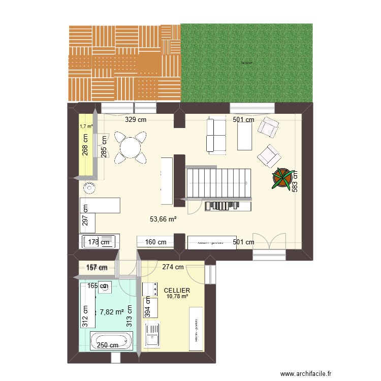 rez de chaussée. Plan de 5 pièces et 75 m2