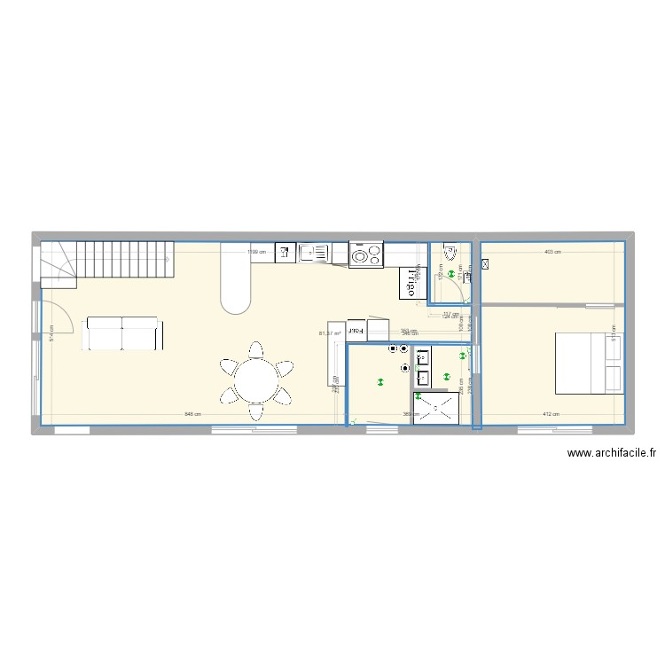 Villa 2 ECL Cellier, SdB et WC. Plan de 1 pièce et 81 m2