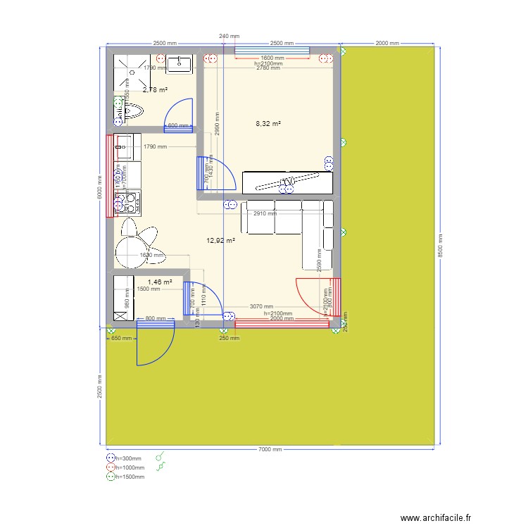 30 Углич эл. Plan de 5 pièces et 52 m2