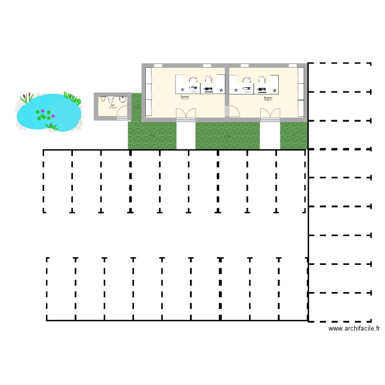 bureau . Plan de 3 pièces et 44 m2