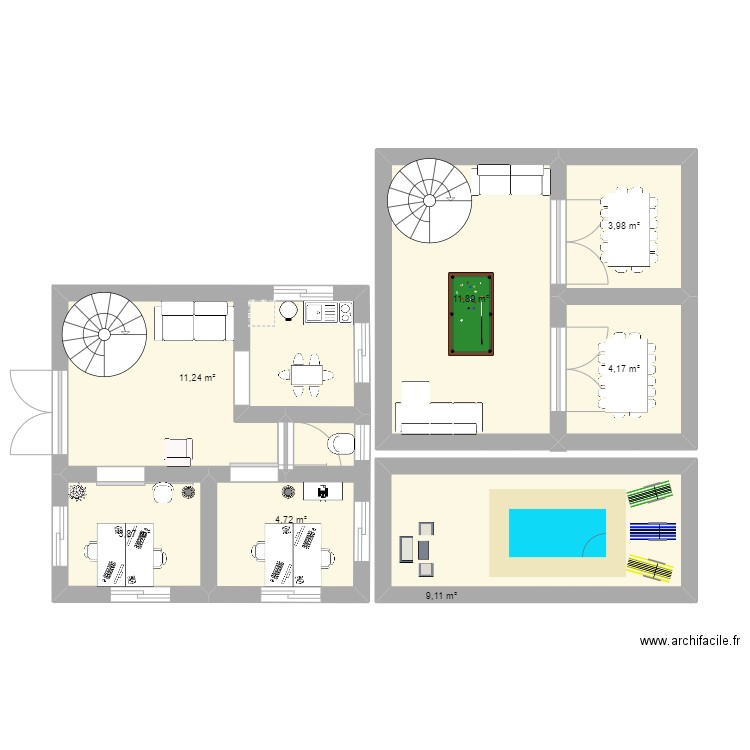 angals. Plan de 7 pièces et 49 m2