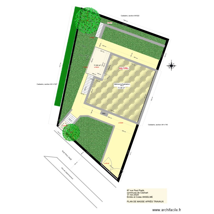 plan masse - après travaux. Plan de 3 pièces et 86 m2