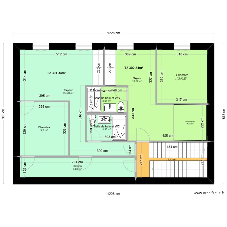 Liberté étage 3 V2. Plan de 8 pièces et 86 m2