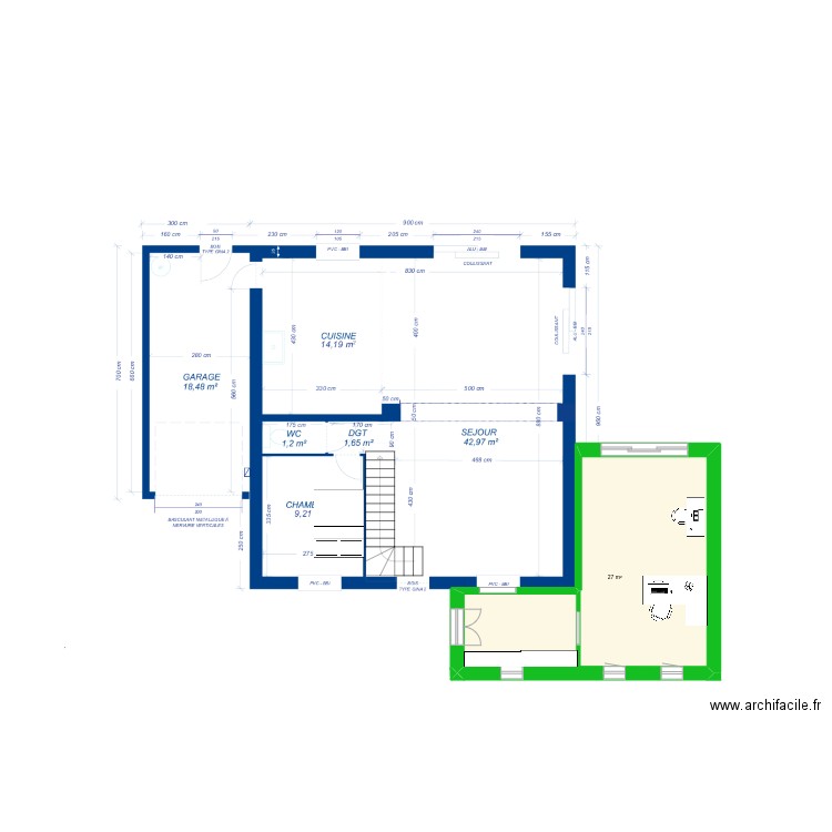 moi. Plan de 1 pièce et 27 m2