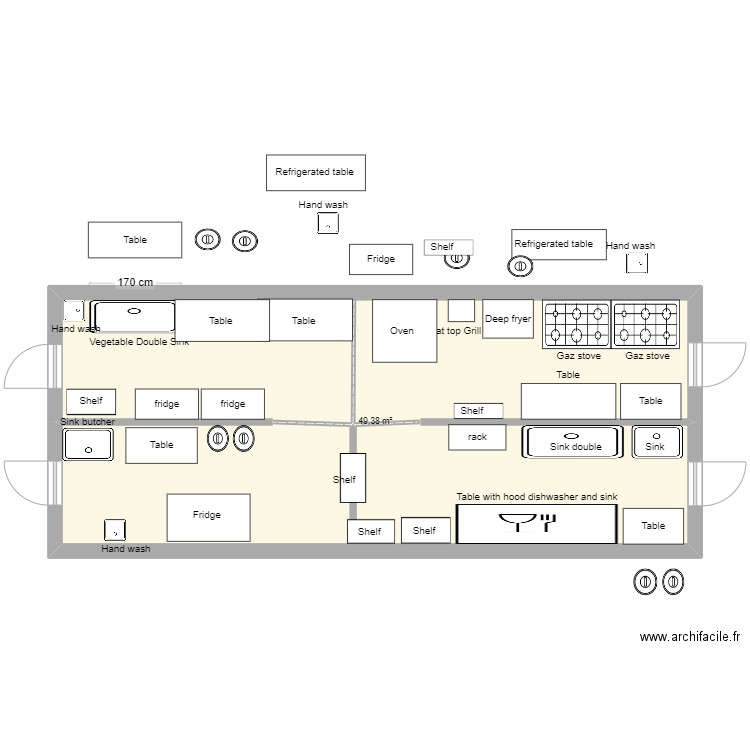 ZAMBIA kitchen 8. Plan de 1 pièce et 49 m2