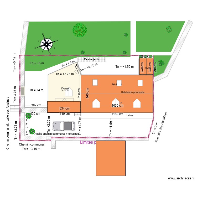 PC2_plan de masse_vue de dessus. Plan de 4 pièces et 100 m2