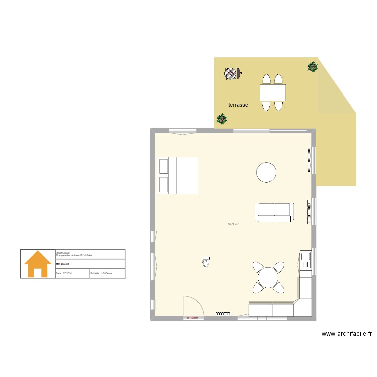 GOSSET à GUISE - état projeté COUPLES. Plan de 1 pièce et 69 m2