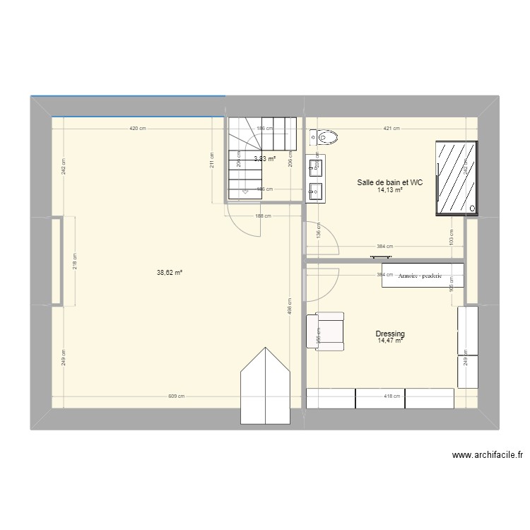 Combles Gaillon. Plan de 6 pièces et 72 m2