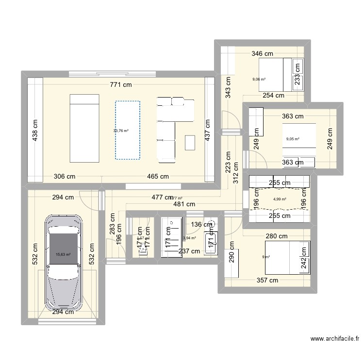 maison coeur. Plan de 9 pièces et 96 m2