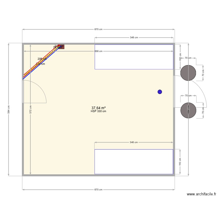 Stockage. Plan de 1 pièce et 38 m2