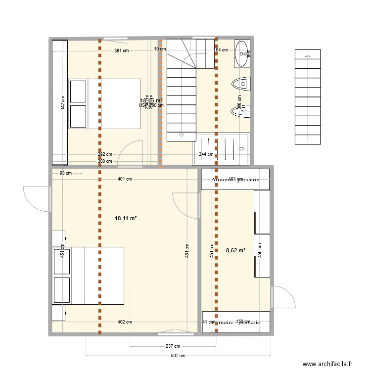 20250225 Bouviers étage . Plan de 3 pièces et 45 m2