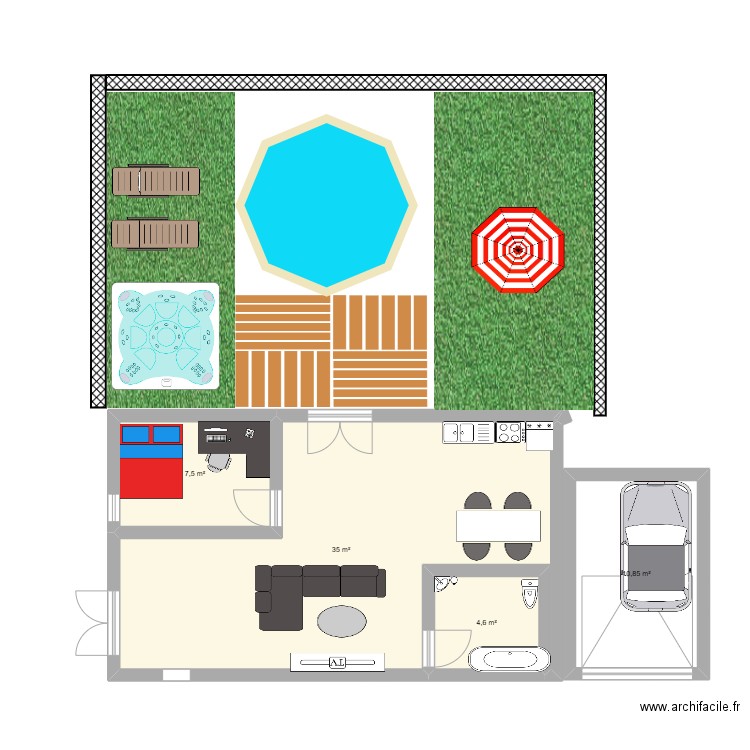 math. Plan de 3 pièces et 47 m2