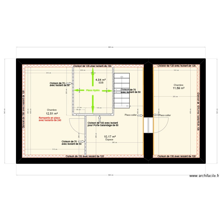 Louis-Joseph 1er Etage placo. Plan de 4 pièces et 59 m2