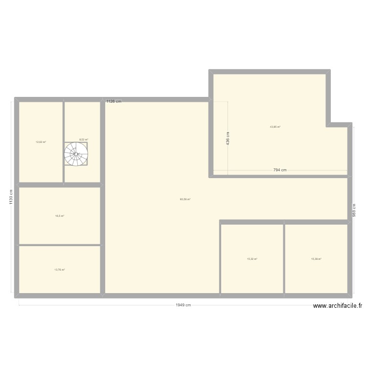 dechet. Plan de 15 pièces et 255 m2