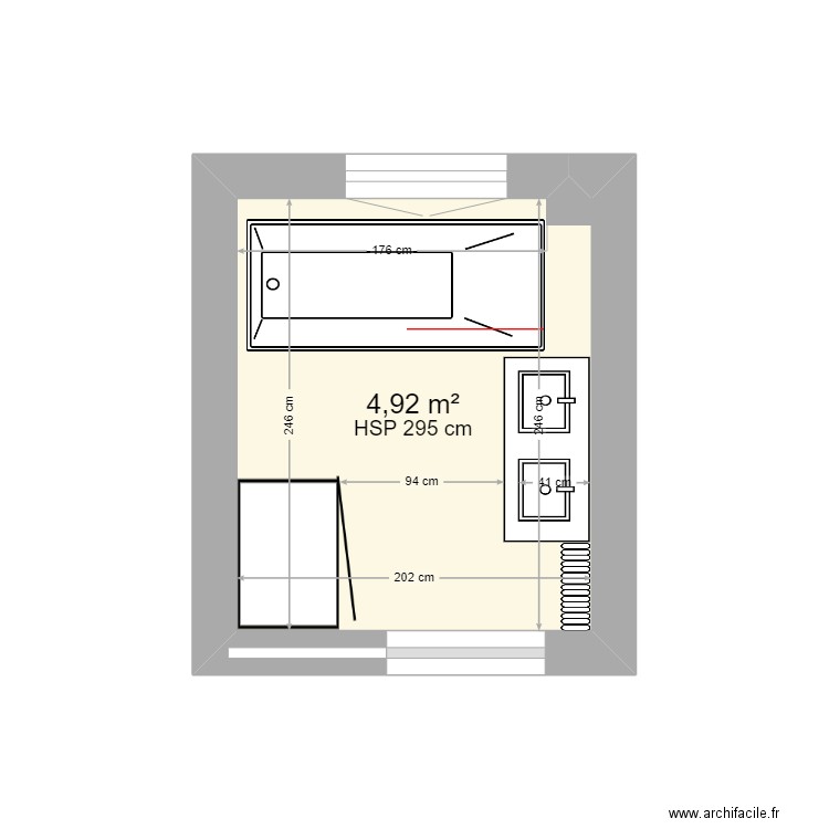 Salle de bain. Plan de 1 pièce et 5 m2