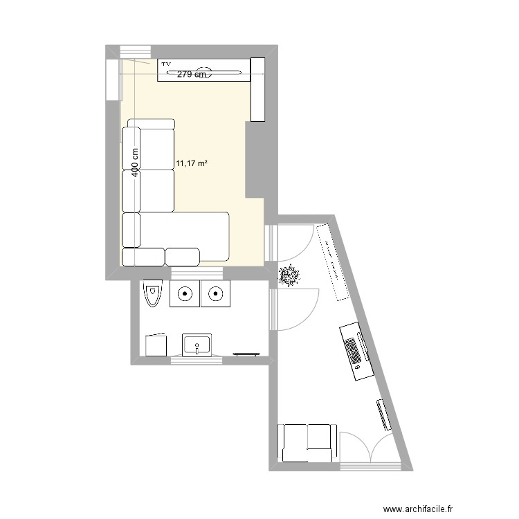 Studio 3. Plan de 1 pièce et 11 m2