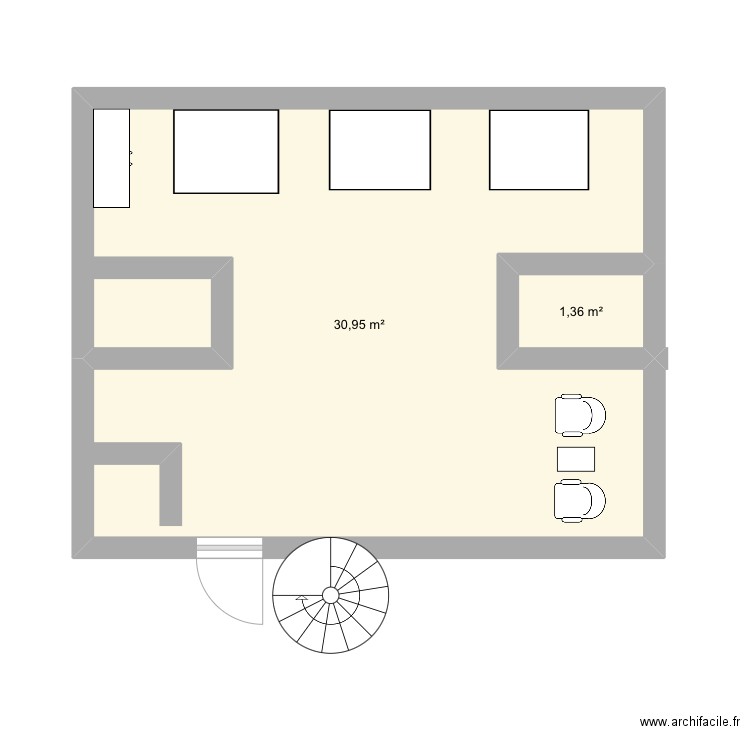 Institut. Plan de 2 pièces et 32 m2