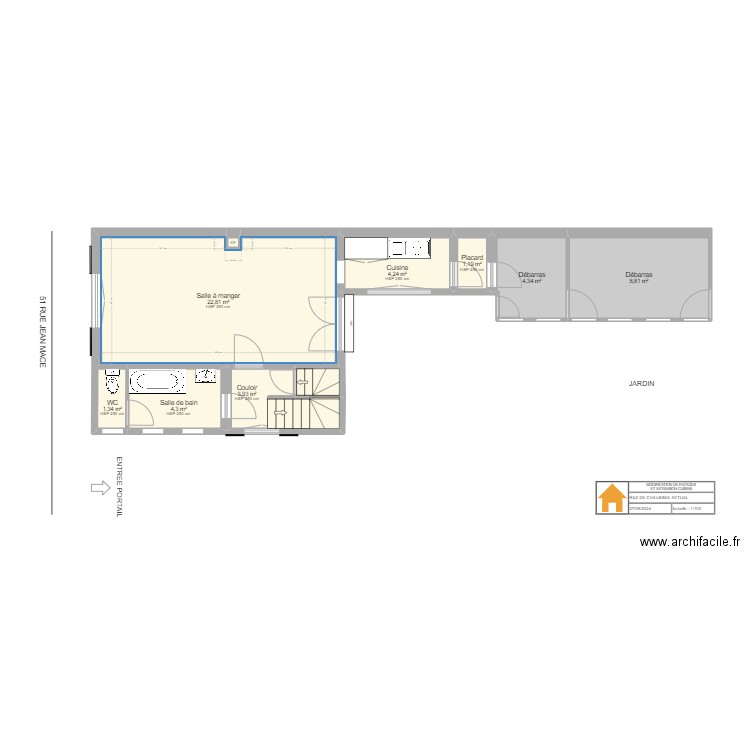 ETAGE ETAT ACTUEL . Plan de 15 pièces et 86 m2