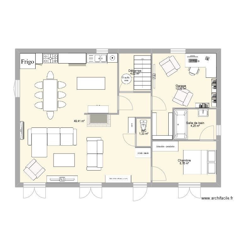 RDC maison St martial 2. Plan de 6 pièces et 81 m2