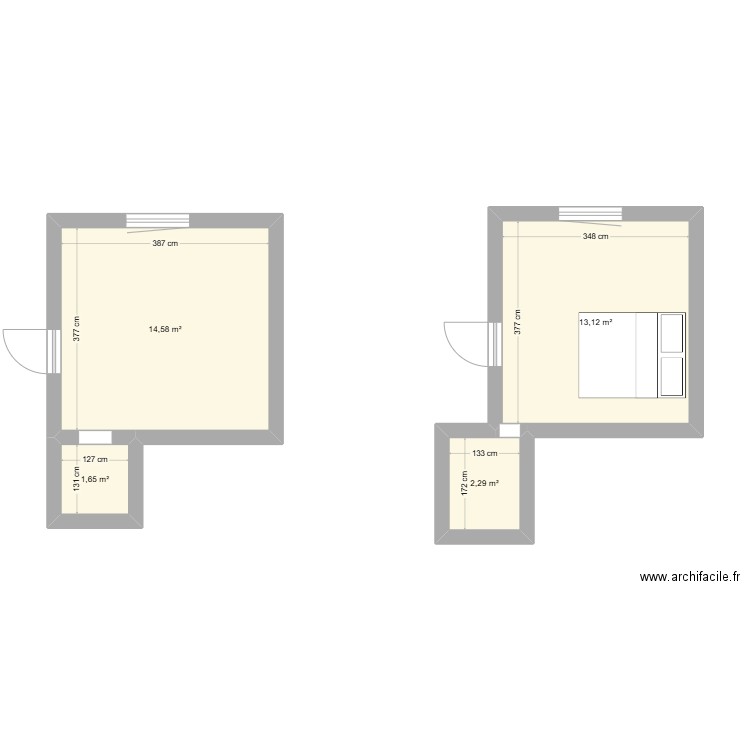 Chambre. Plan de 4 pièces et 32 m2