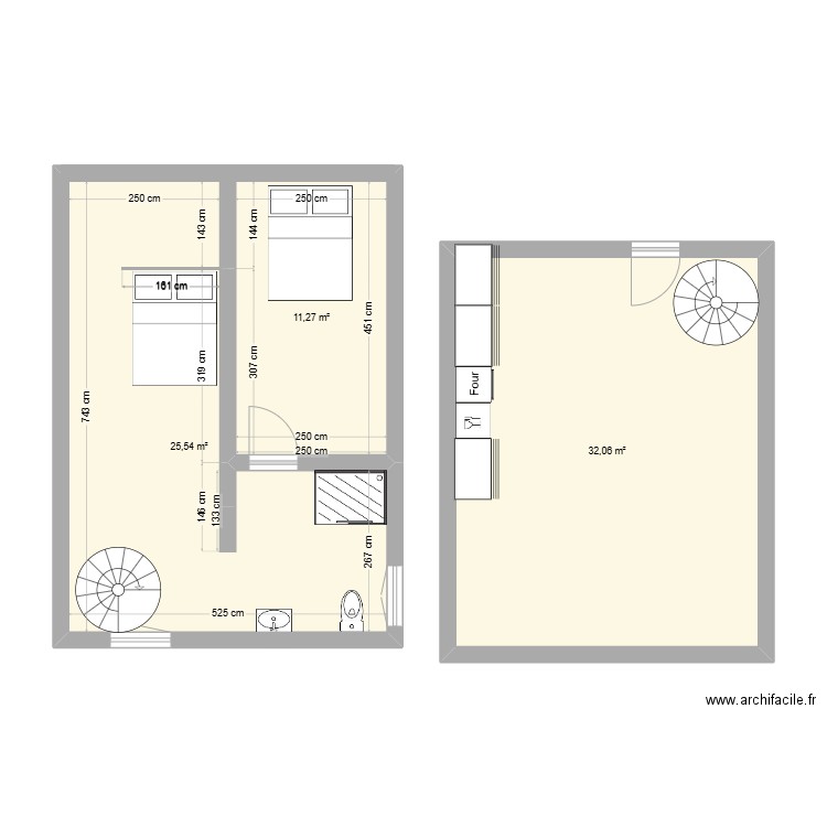 Nantheuil . Plan de 3 pièces et 69 m2