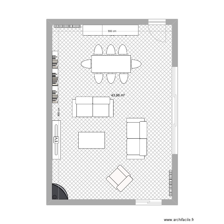 Charpenne salon. Plan de 1 pièce et 44 m2