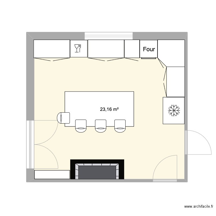 Cuisine. Plan de 1 pièce et 23 m2